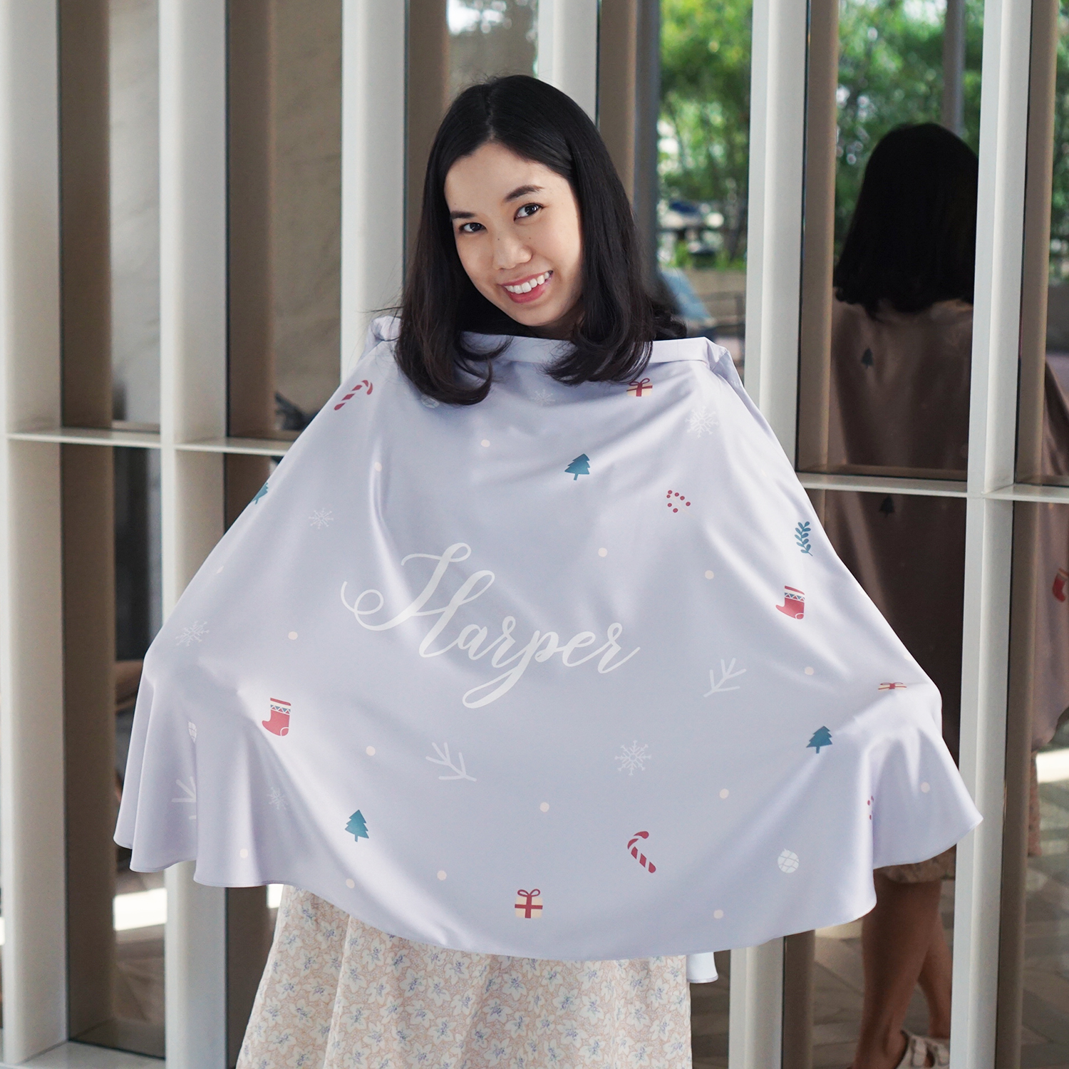 ผ้าคลุมให้นม สั่งทำใส่ชือ ลาย Xmas - Grey
