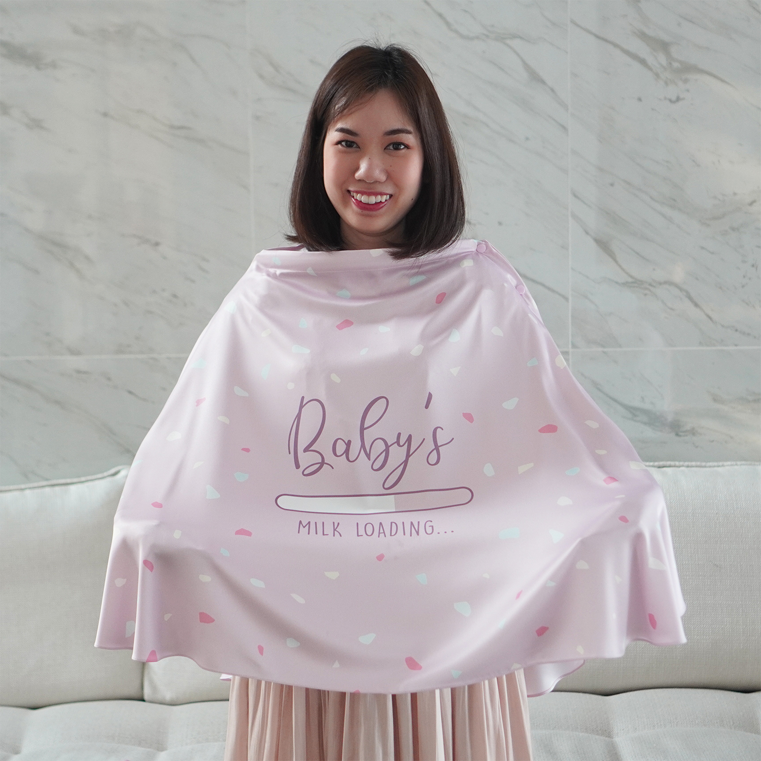 ผ้าคลุมให้นม (รุ่นมีกระดุม ถอดโครงได้) พร้อมส่ง ลาย Terrazzo - Pink