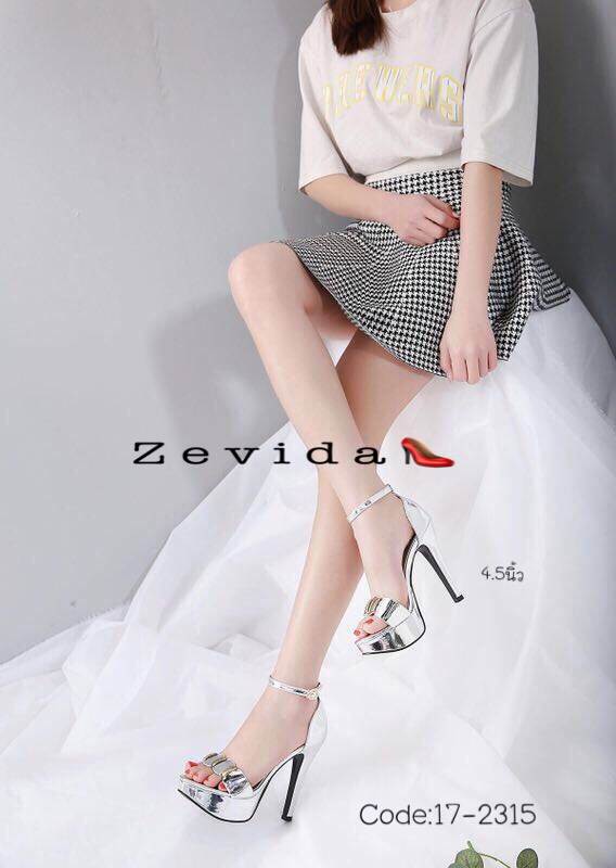 รองเท้าส้นสูงหนังเงารัดข้อ (สีดำ)