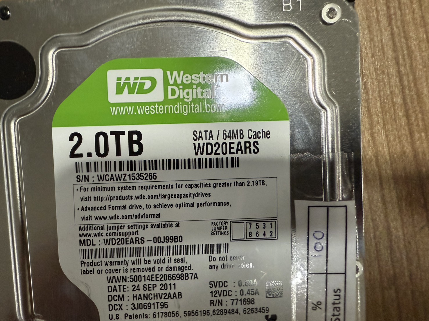 ฮาร์ดดิสก์ WD Green 2TB SATA 3.5 6Gbps 7200RPM"