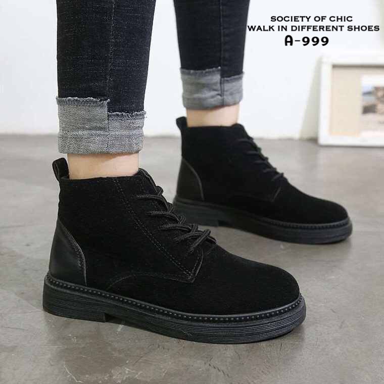รองเท้าผ้าใบหุ้มข้อสไตล์ Martin (สีดำ)