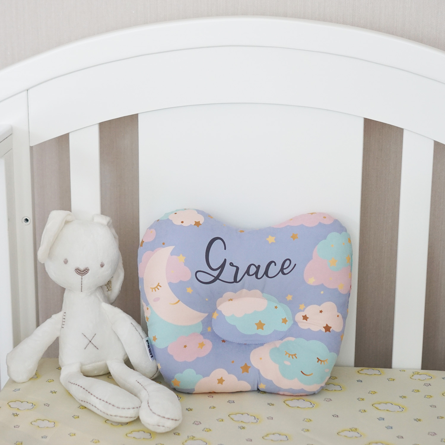 หมอนเด็ก หมอนหลุม Baby Pillow สั่งทำใส่ชื่อ ลาย Moon - Lavender