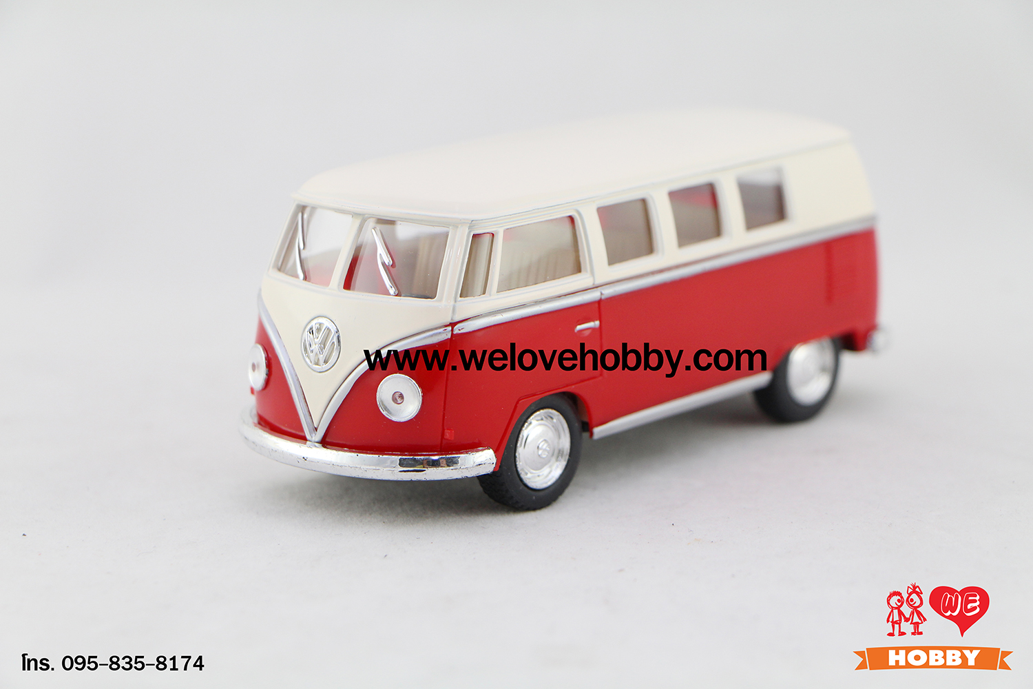 โมเดลรถตู้โฟล์คคลาสสิค 1962 Volkswagen Classical Bus สีแดง-ครีม Scale 1:32