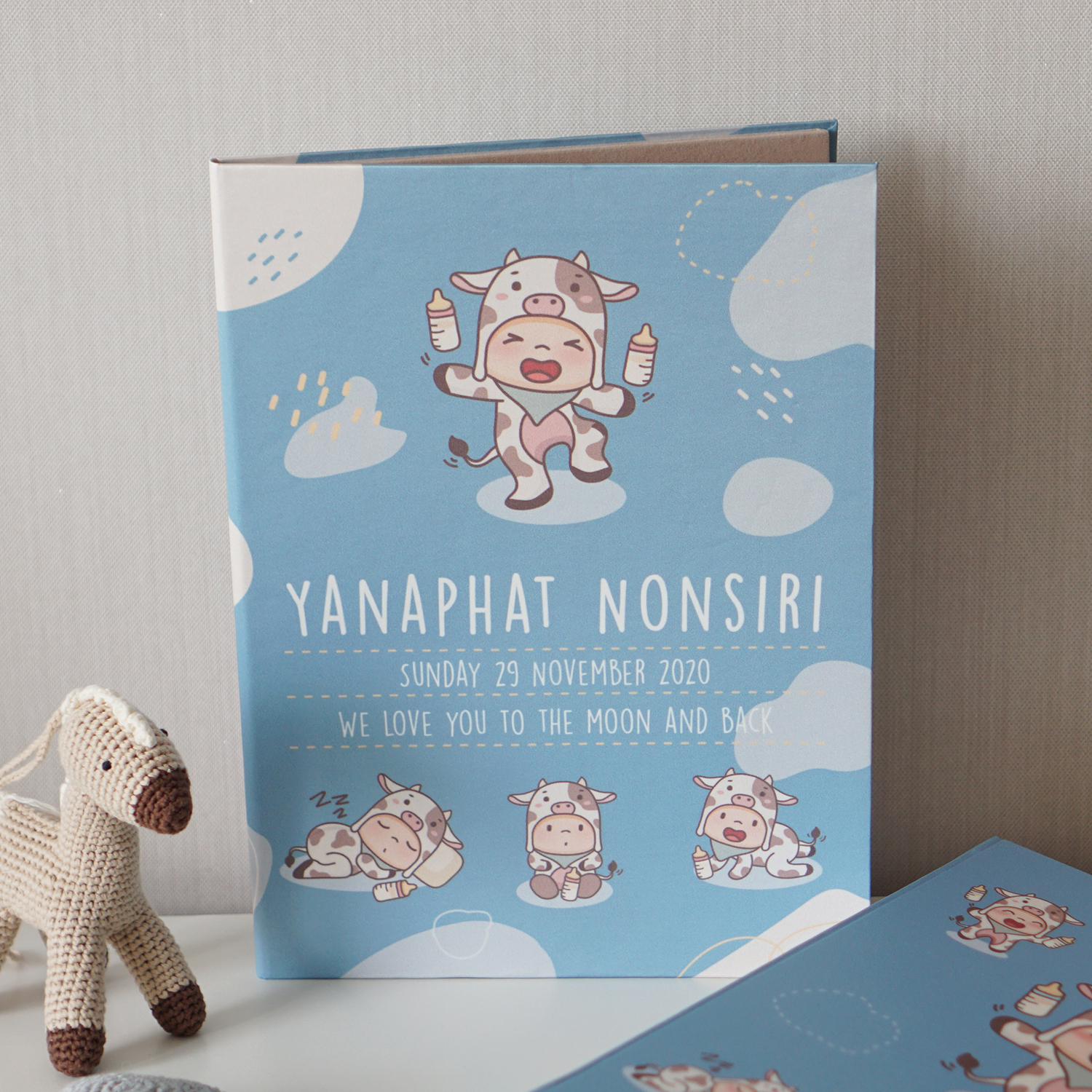 แฟ้มทะเบียนสมรส/สูติบัตร สั่งทำใส่ข้อความ ลาย Puppy - Blue