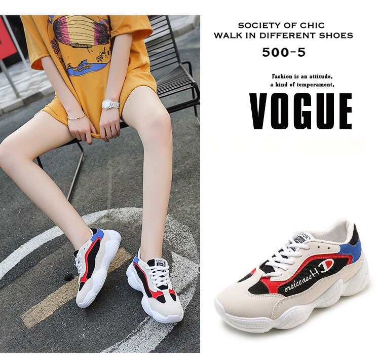 รองเท้าผ้าใบทรง Sportแต่งลายแฟชั่นพาสเทล (สีแดง)