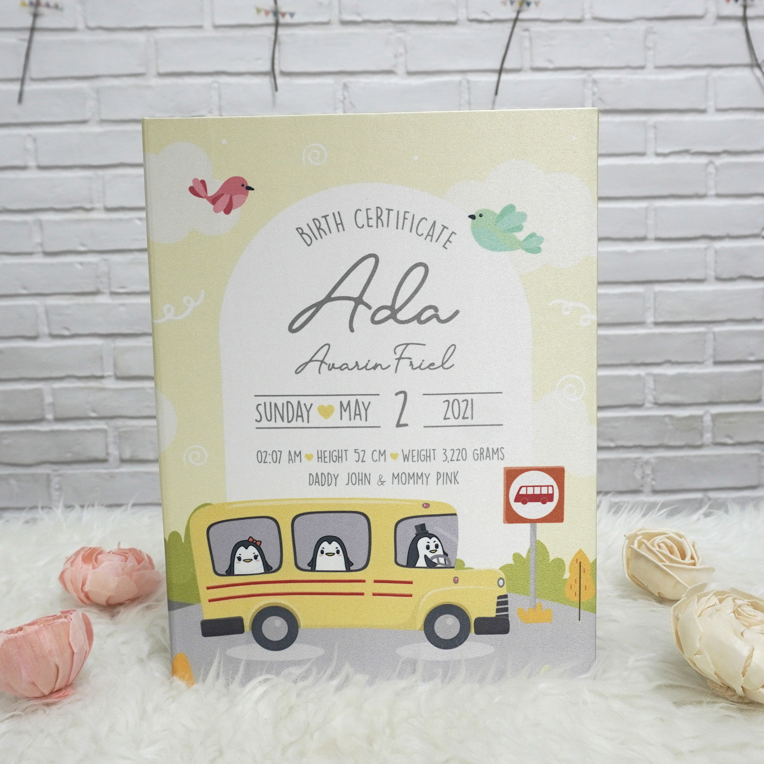 แฟ้มทะเบียนสมรส/สูติบัตร สั่งทำใส่ข้อความ ลาย Yellow Bus