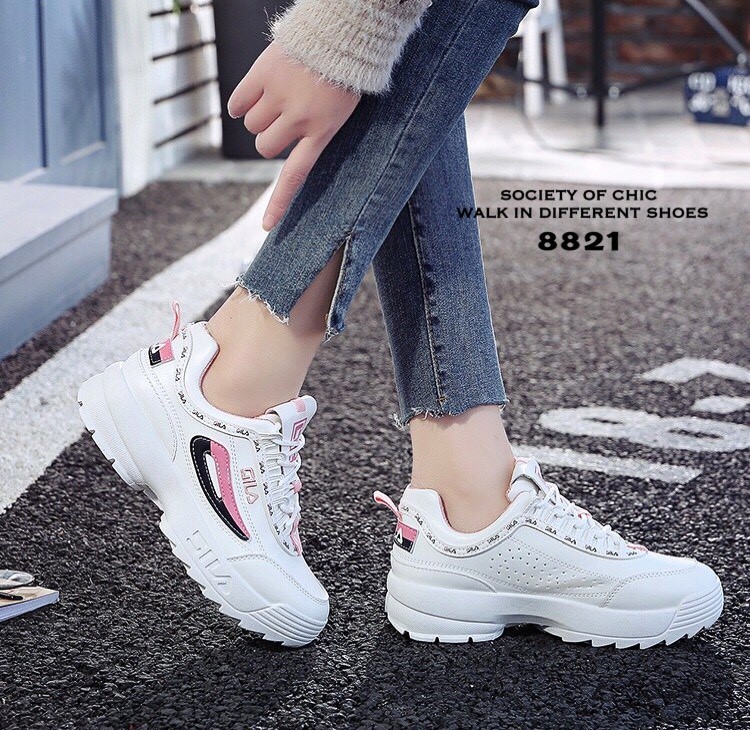 รองเท้าผ้าใบทรงSport Girl แต่งลายแฟชั่น (สีแดง)