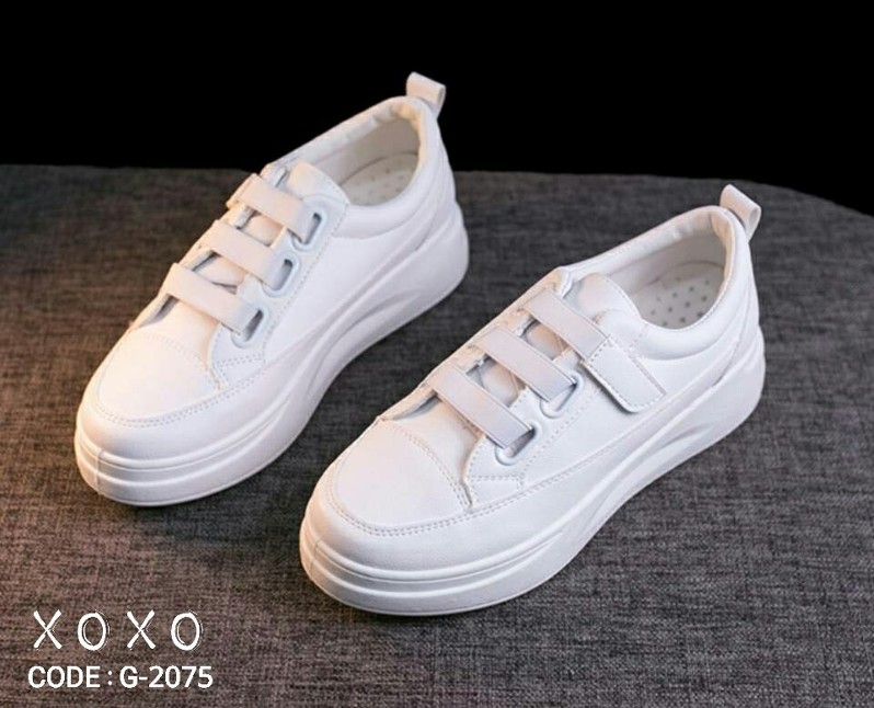 ีรองเท้าผ้าใบpuแต่งเมจิกเทปทูโทน (สีขาว)