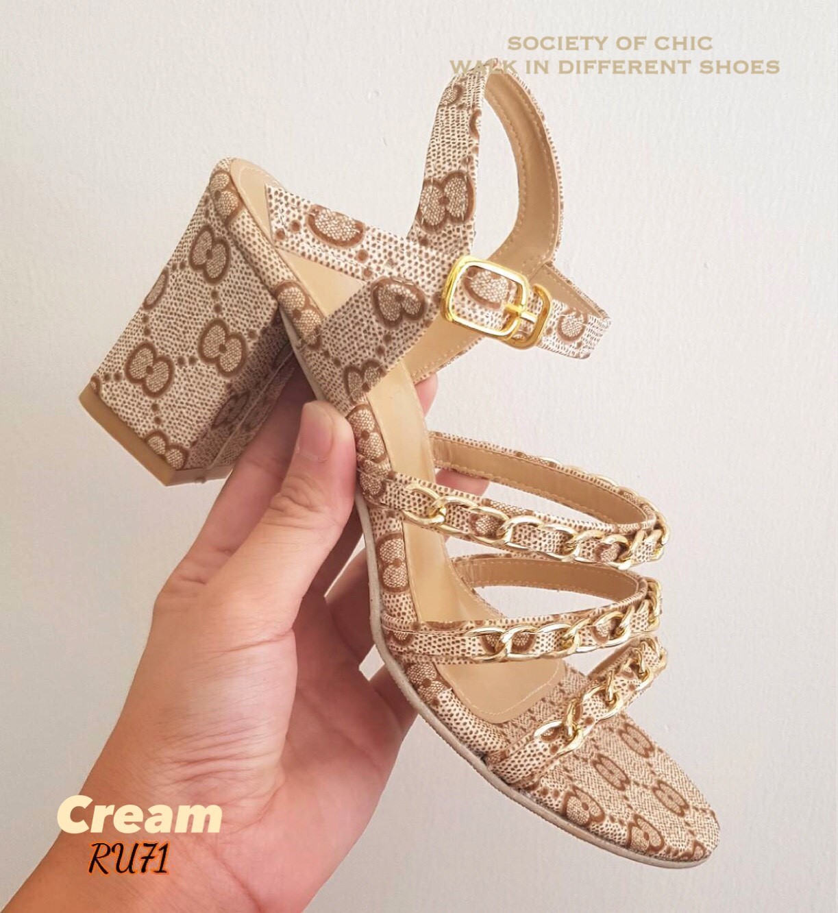 รองเท้ารัดส้นพิมพ์ลาย Style LV (สีน้ำตาล)