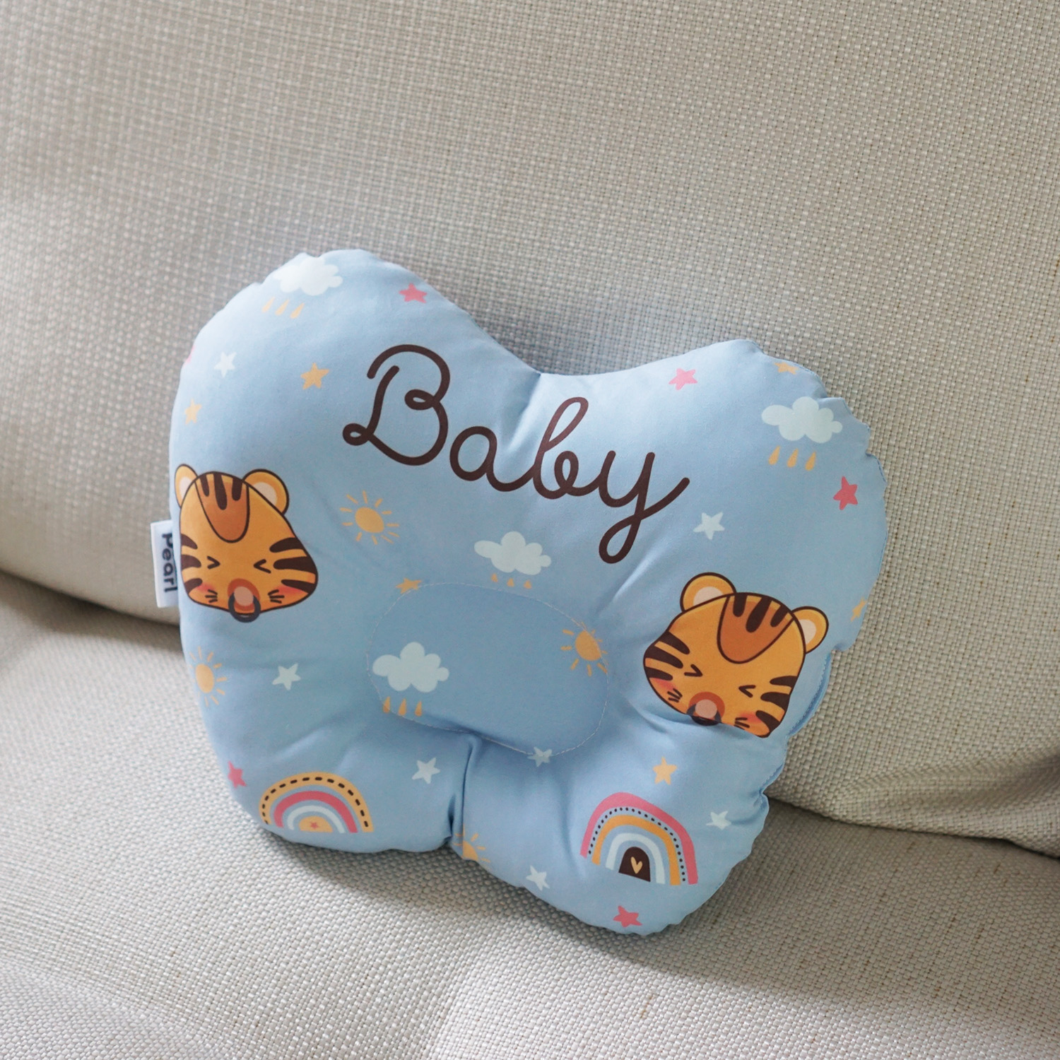 หมอนหลุม Baby Pillow แบบพร้อมส่ง ลายเสือสีฟ้า Tiger - Blue