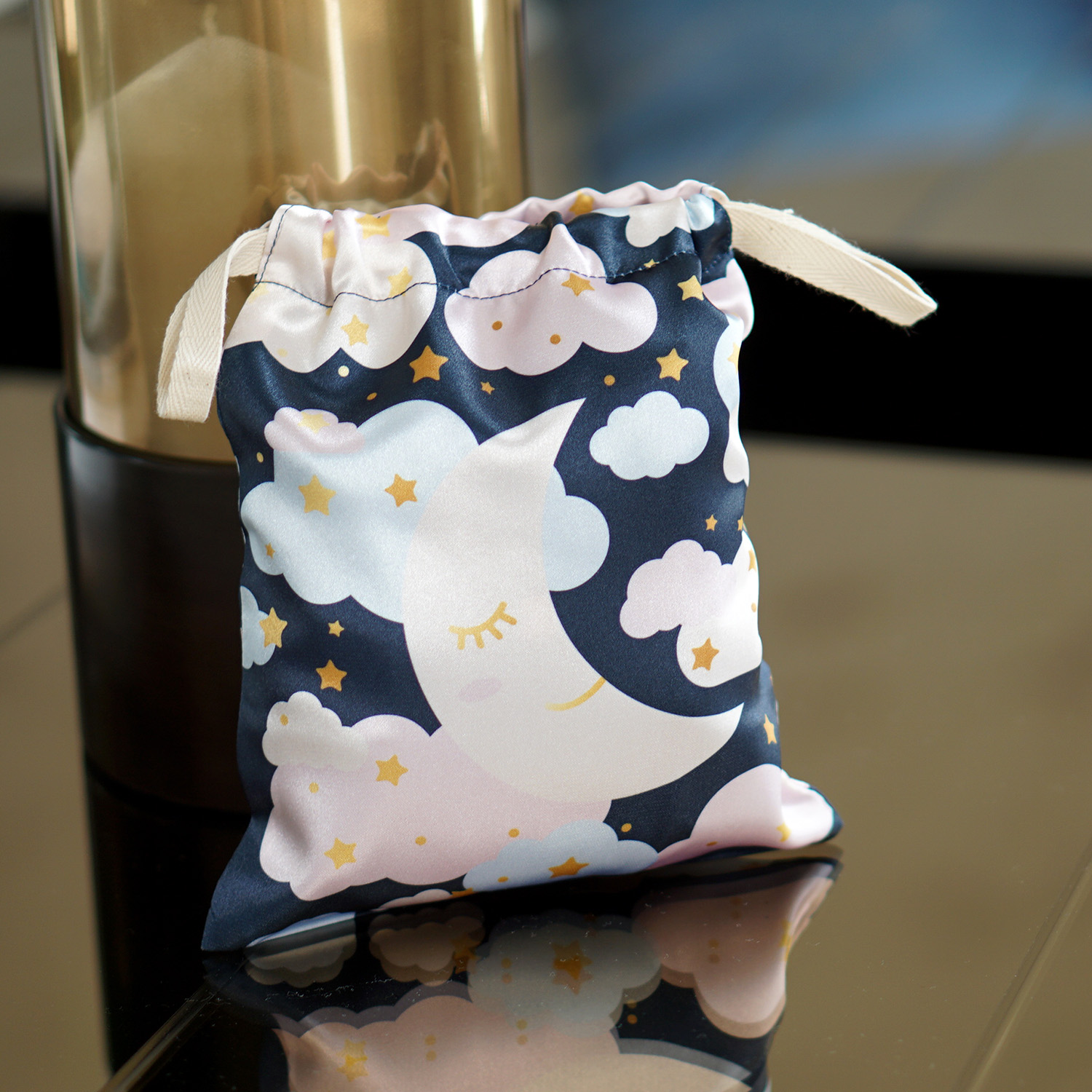 ถุงผ้าซาติน ลาย Moon - Navy