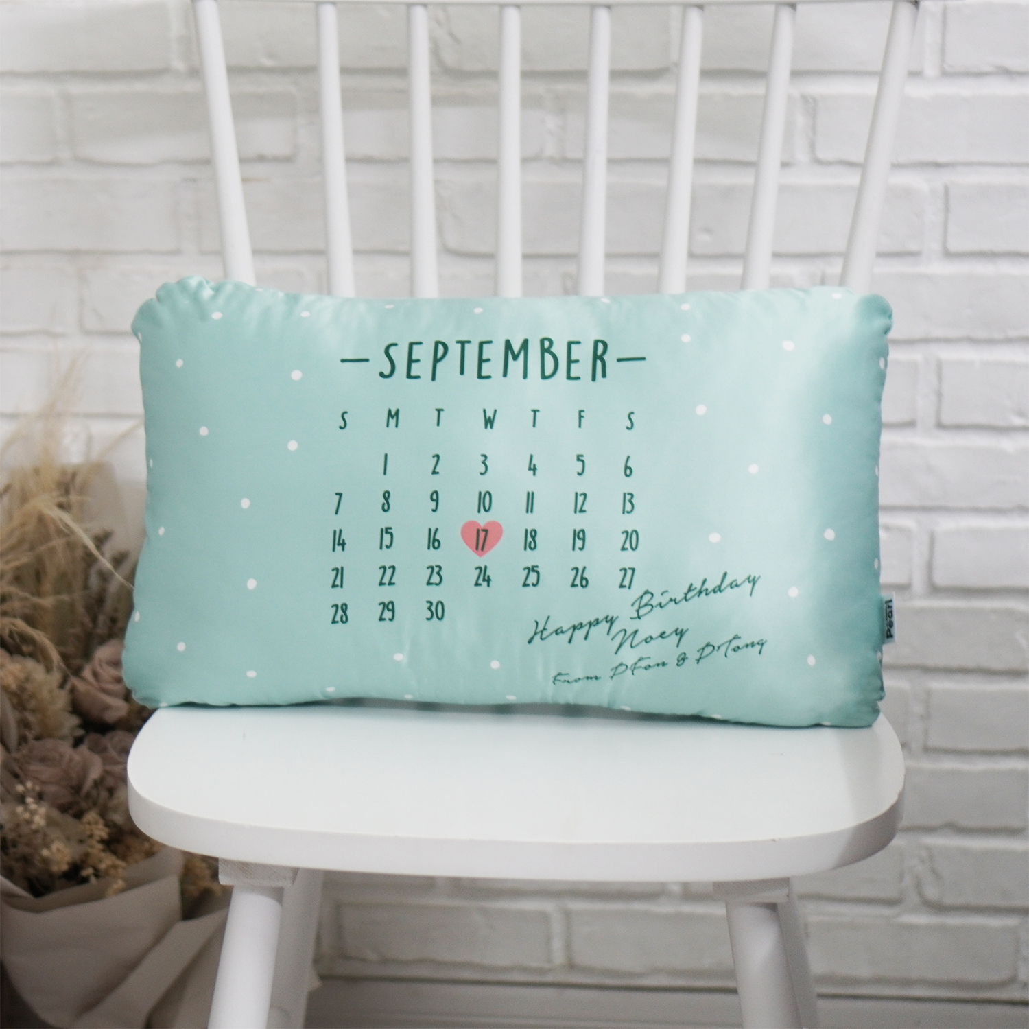 หมอนอิงทรงสี่เหลี่ยมยาว Calendar - Mint