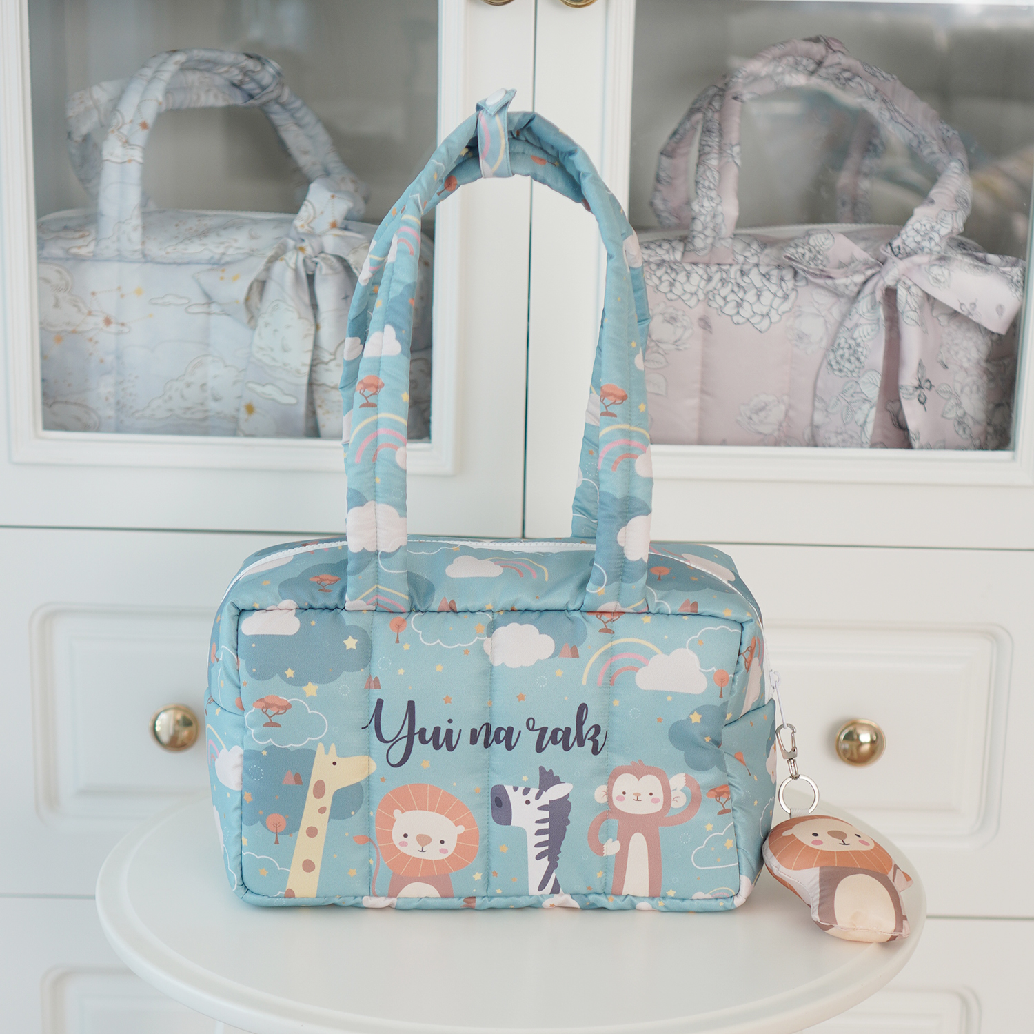 Fluffy Bowling Bag กระเป๋านุ่มนิ่ม ทรง Bowling สั่งทำใส่ข้อความ ลาย Safari - Green