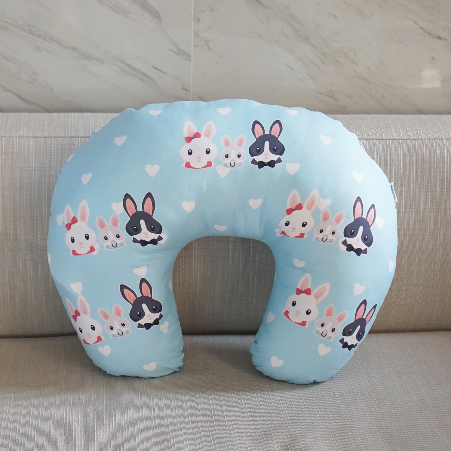 หมอนรองให้นม Nursing Pillow แบบพร้อมส่ง ลายกระต่ายสีฟ้า - Rabbit Boy - Blue