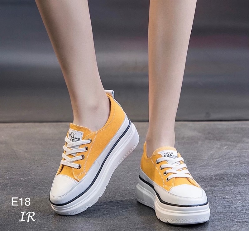 รองเท้าผ้าใบทูโทนสไตล์แฟชั่นเกาหลี (สีเหลือง)