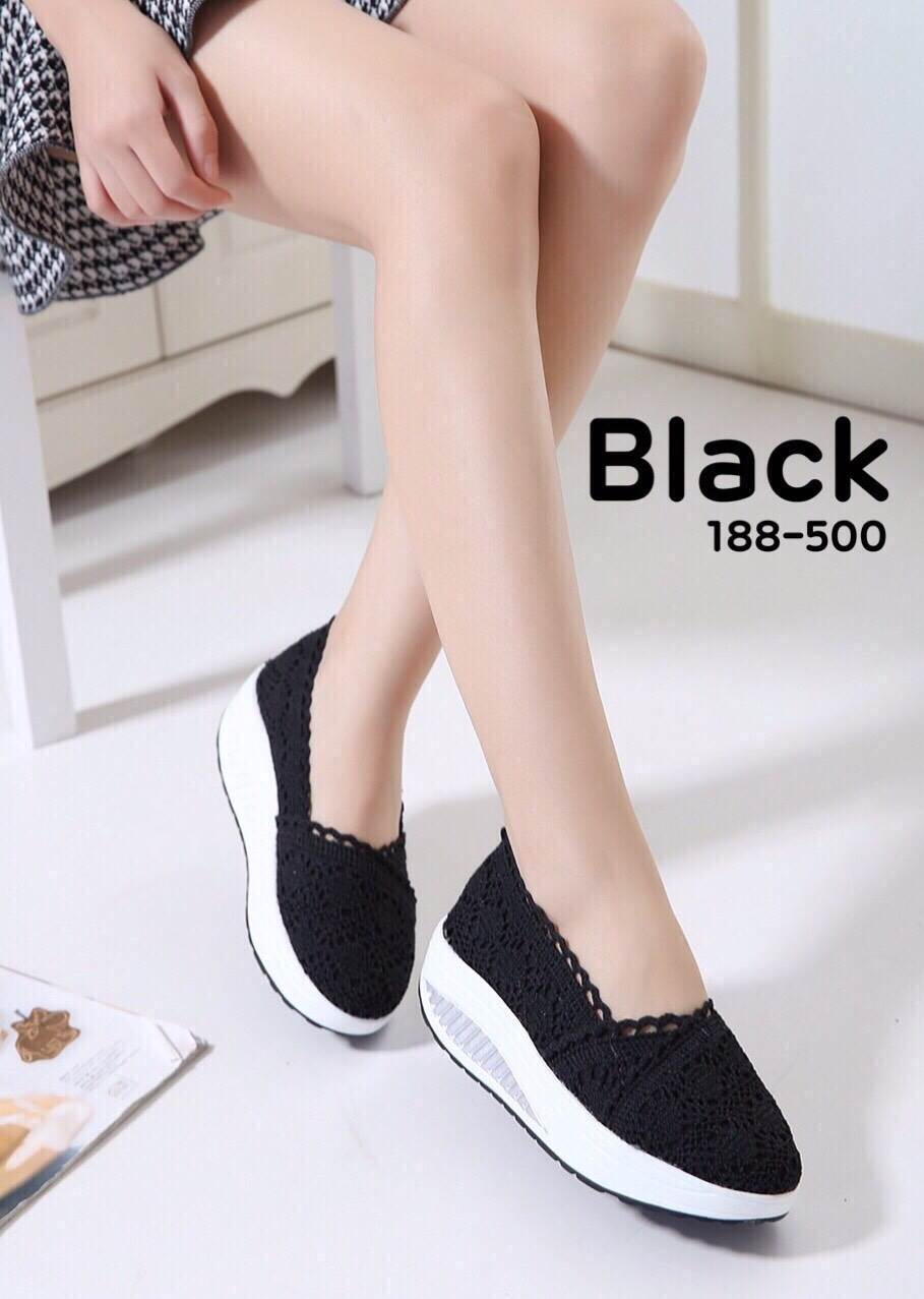 รองเท้าลูกไม้สวมส้นทรง Sport (สีดำ)