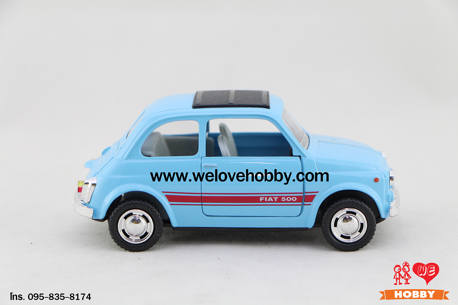 โมเดลรถเฟียต Fiat 500 สีฟ้า Scale 1:24