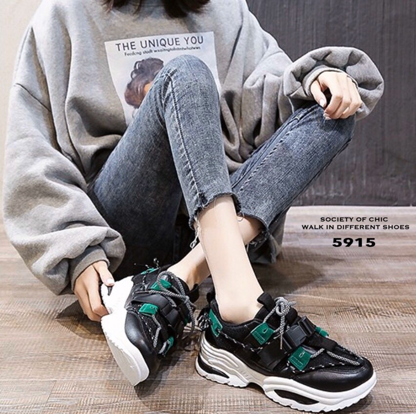 รองเท้าผ้าใบแฟชั่นแต่งพื้นSport (สีครีม)