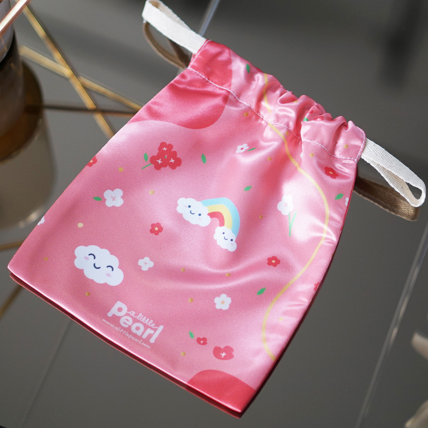 ผ้าคลุมให้นม สั่งทำใส่ชือ ลาย Flower and Rainbow - Old Rose