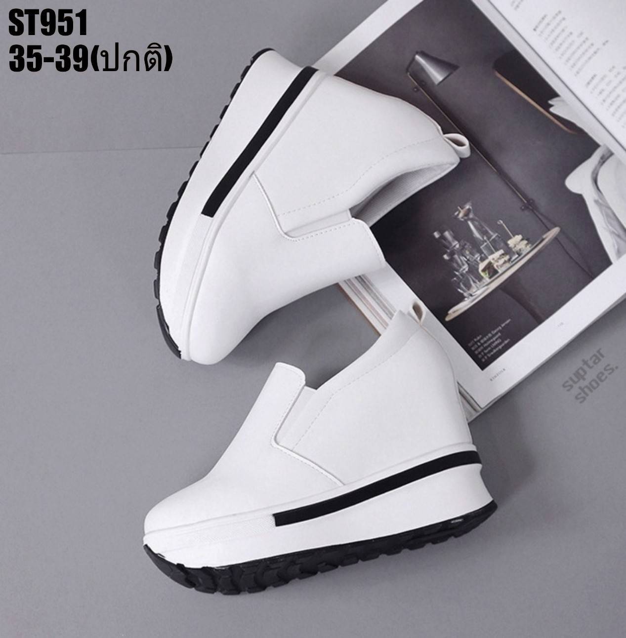 รองเท้าผ้าใบpuเสริมส้น (สีดำ)