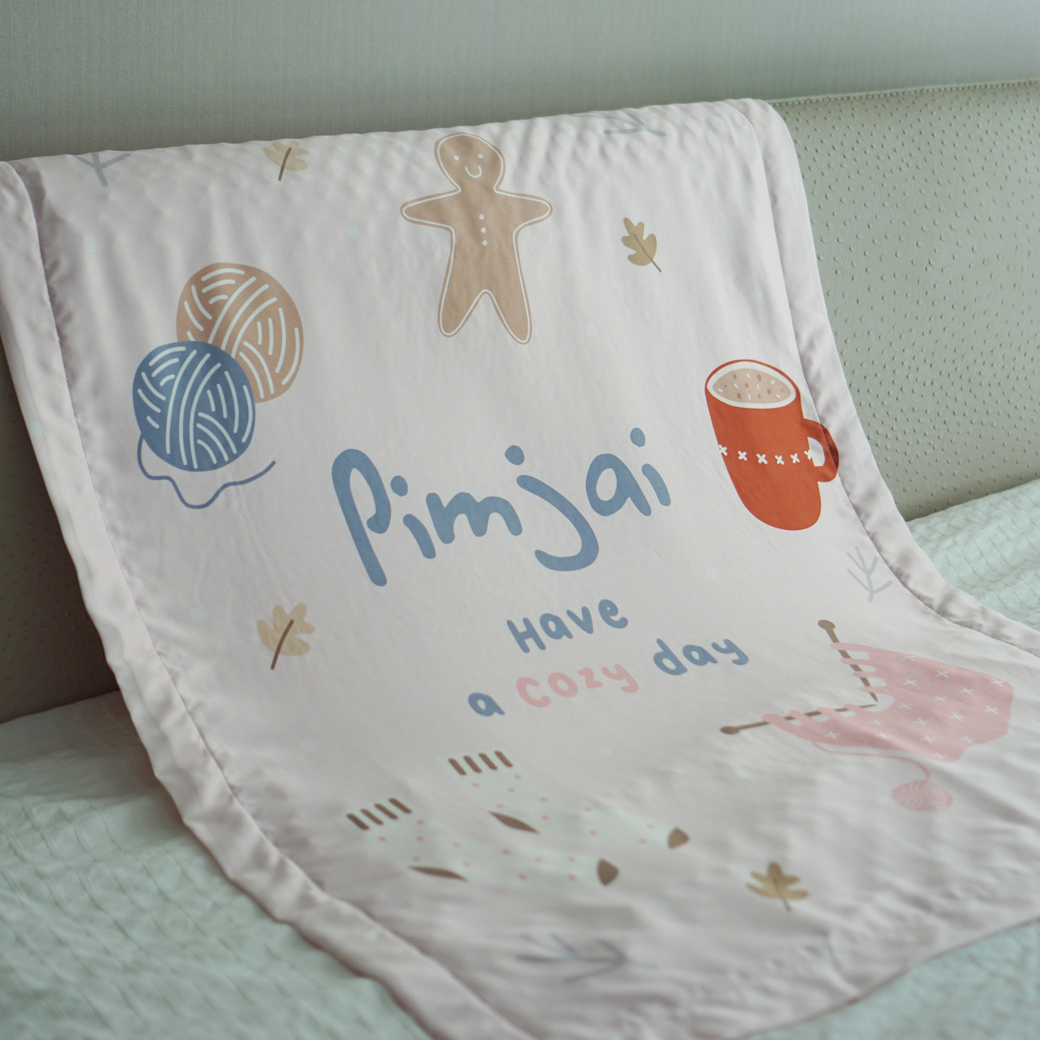 ผ้าห่ม สั่งทำใส่ชื่อ ลาย Cozy Collection - Pink