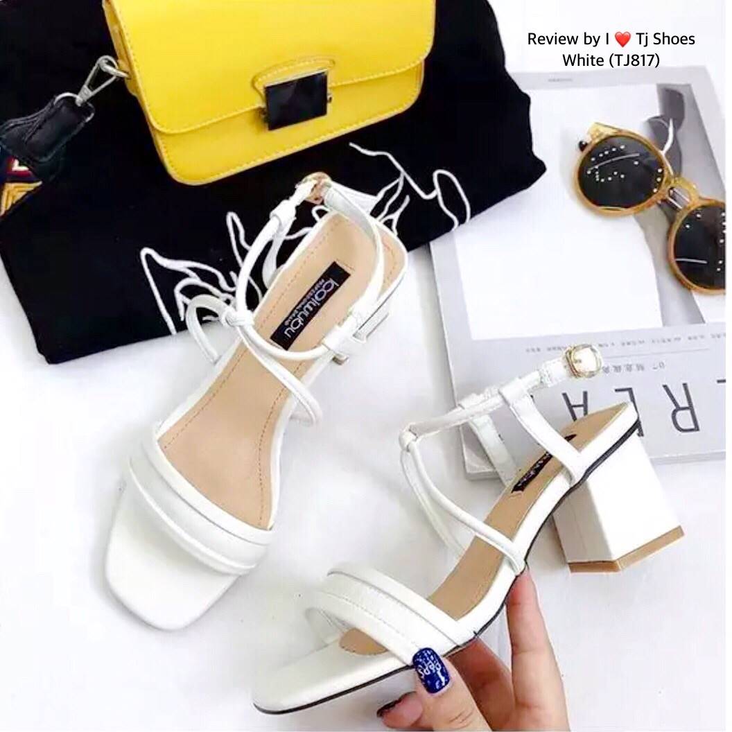 รองเท้าส้นตันสายคาดนิ่ม (สีครีม)