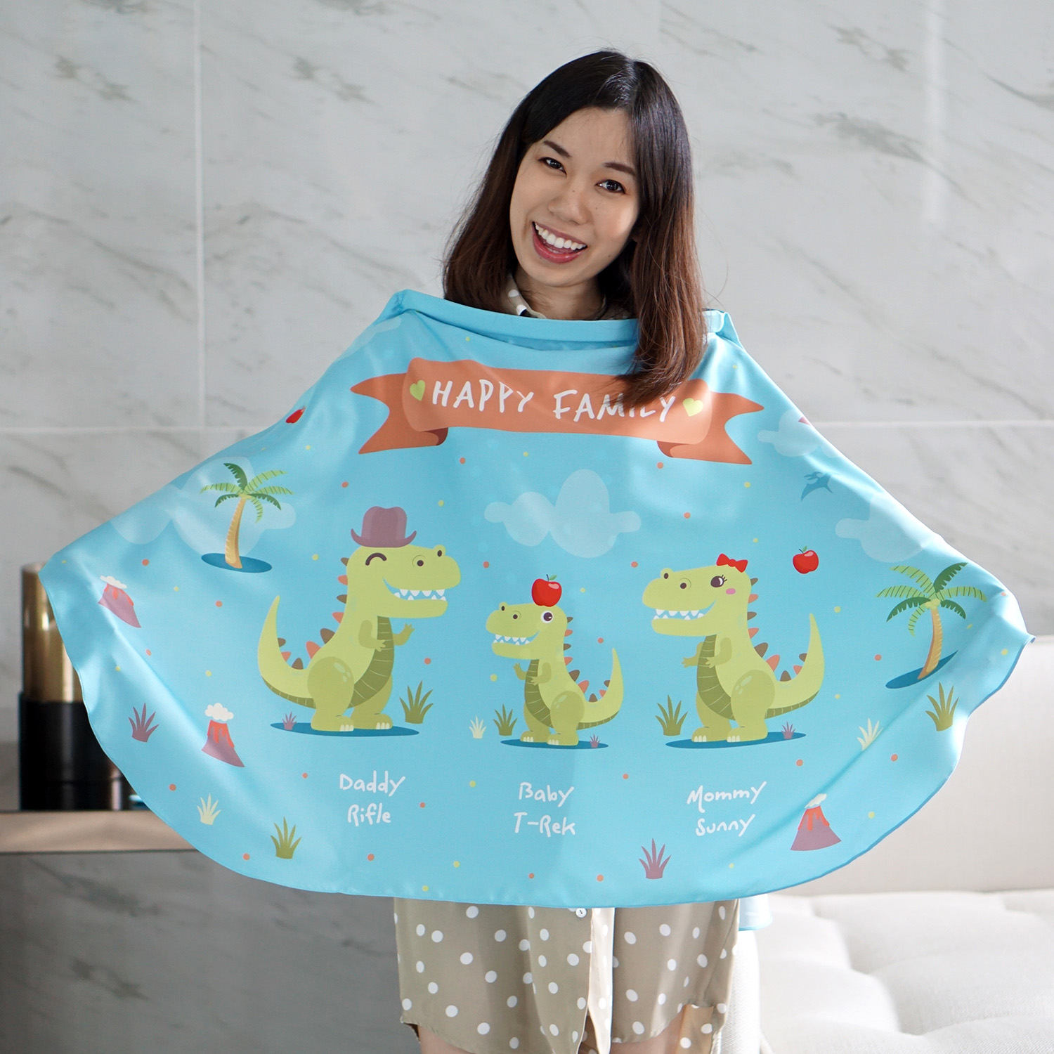 ผ้าคลุมให้นม สั่งทำใส่ชือ ลาย T-rex - Turquoise