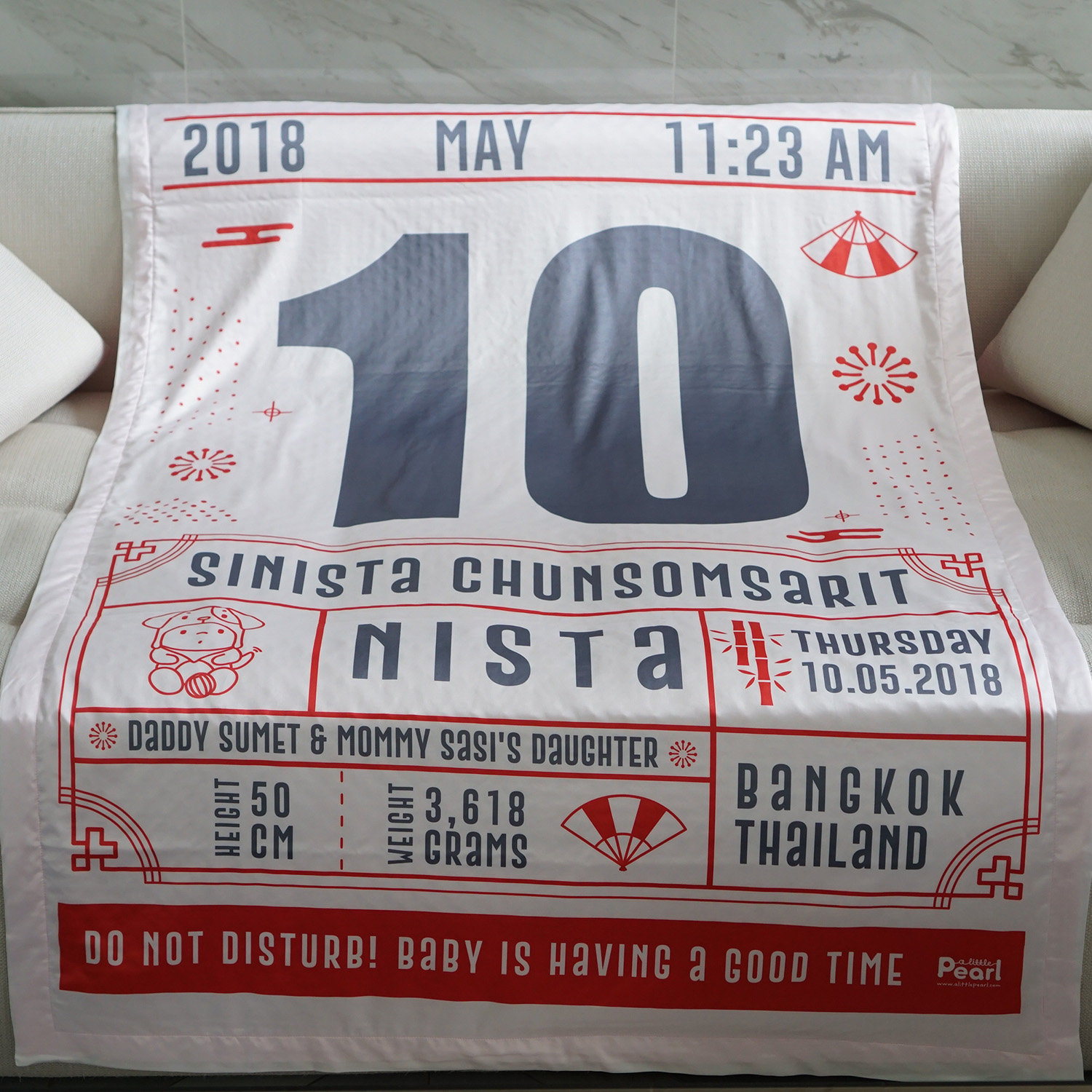 ผ้าห่มเด็ก ใส่ประวัติแรกเกิด ลาย Chinese Calendar - White/Grey