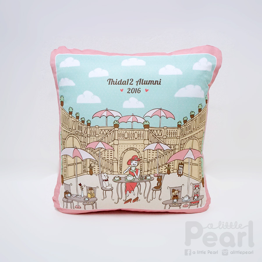 หมอนอิงสั่งทำใส่ชื่อ ลาย Kid with Teddies - Pink