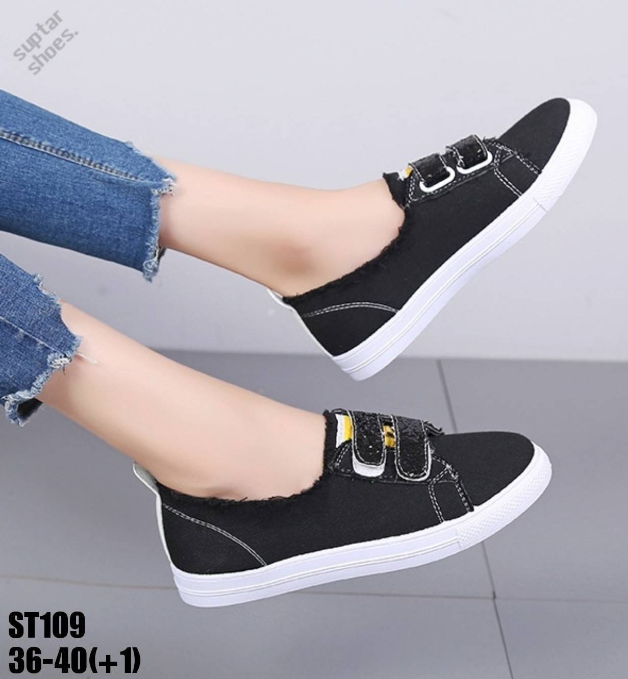 รองเท้าผ้าใบเมจิกเทปแต่งกลิตเตอร์ (สีเขียว)