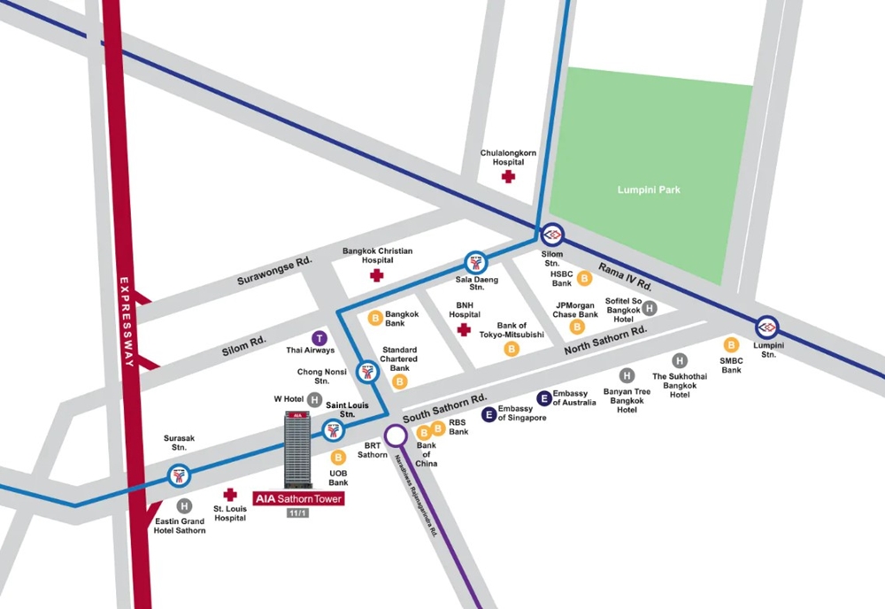 เอไอเอ สาทร ทาวเวอร์ (AIA Sathorn Tower) สำนักงานให้เช่าย่านสาทร กรุงเทพฯ ใกล้รถไฟฟ้า BTS สถานีเซนต์หลุยส์