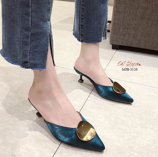 รองเท้าซาตินทรงเปิดส้น (สีดำ)