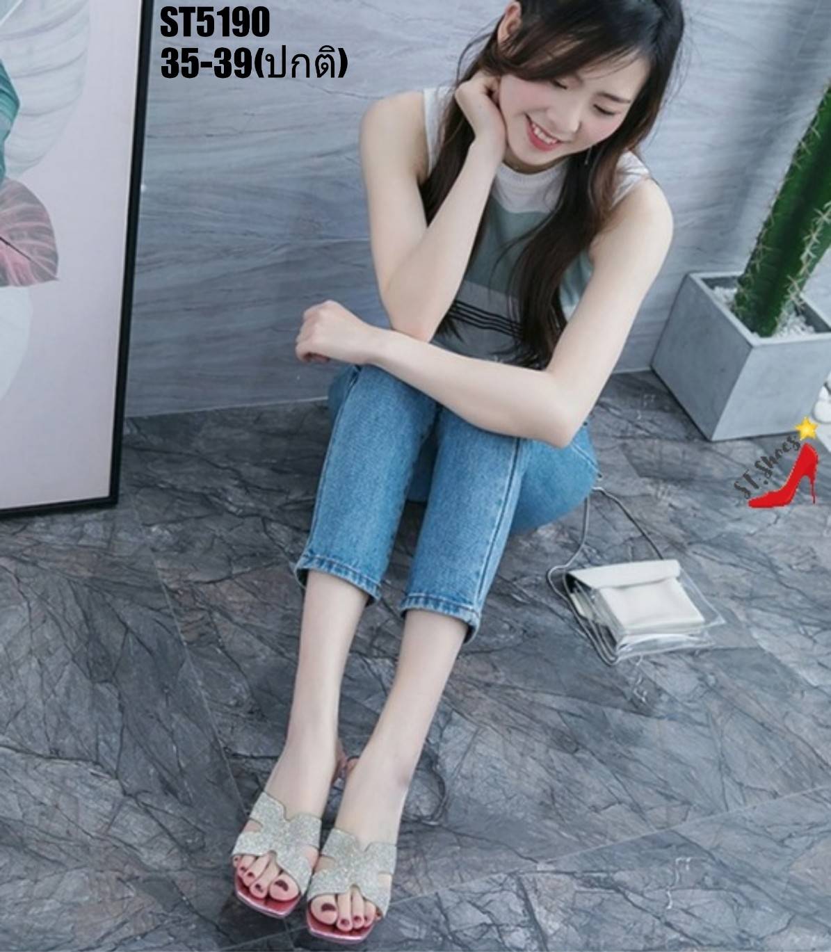 รองเท้าแตะHส้นแก้ว (สีชมพู)