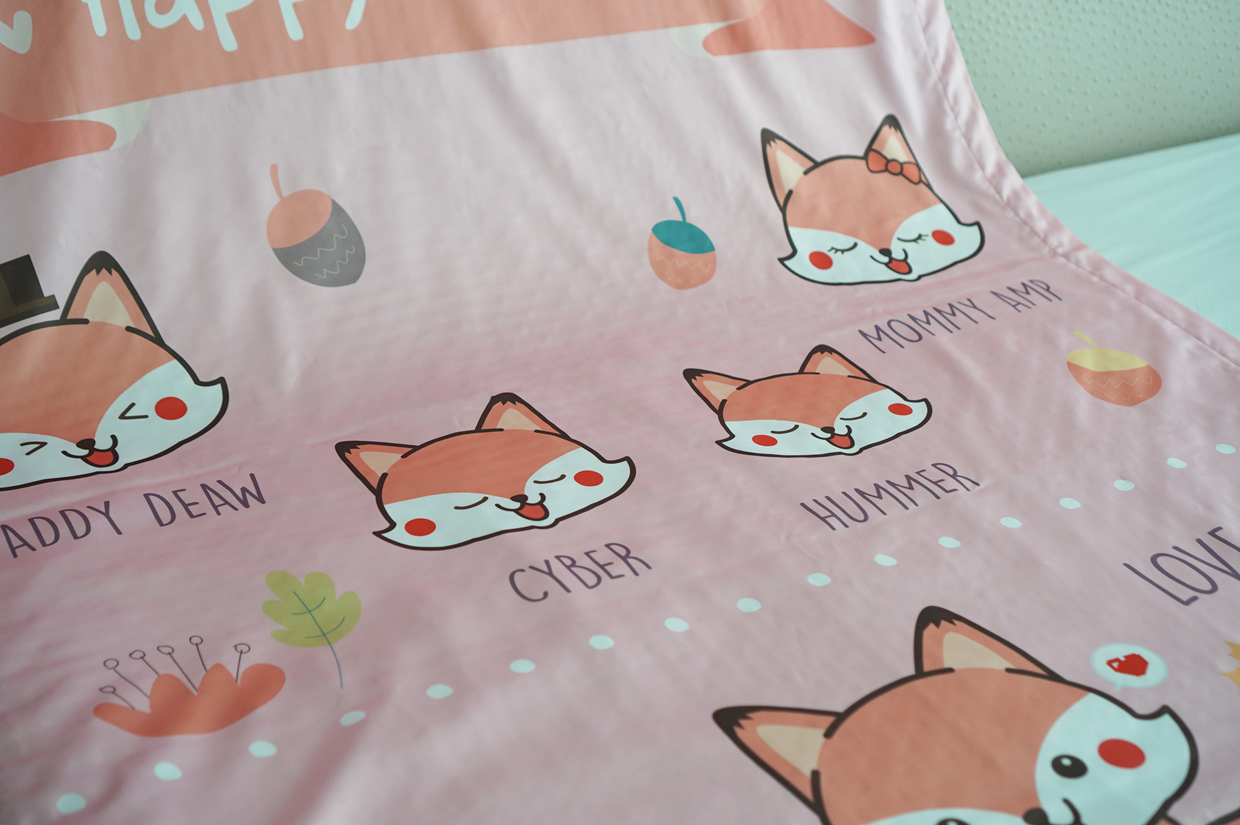 ผ้าห่มเด็ก สั่งทำใส่ชื่อ ลาย Fox - Pink