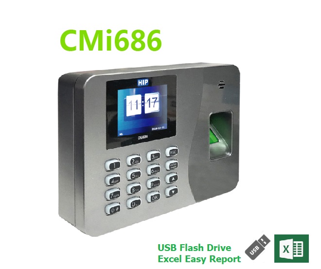 ขายถูก เครื่องสแกนลายนิ้วมือ HIP CMI686 ประกันศูนย์ HIP 3ปี อ่านบัตรและรหัสผ่านเพื่อบันทึกเวลา ภายในตัวเครื่อง
