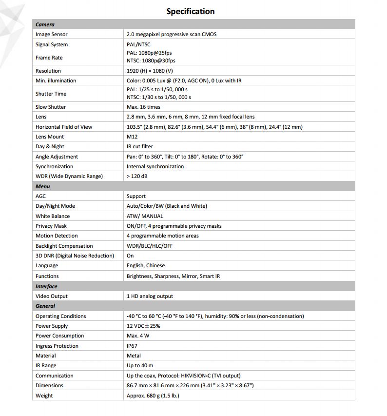 ขายถูก HIKVISION Turbo HD รุ่น DS-2CE16D8T-IT3 ความละเอียด 2 ล้านพิกเซล