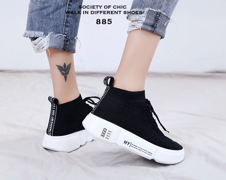 รองเท้าผ้าใบหุ้มข้อสไตล์ Off White (สีดำ)