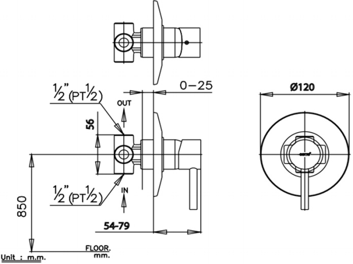 Cotto CT115A วาล์วเปิด-ปิดน้ำแบบก้านโยกฝังผนัง