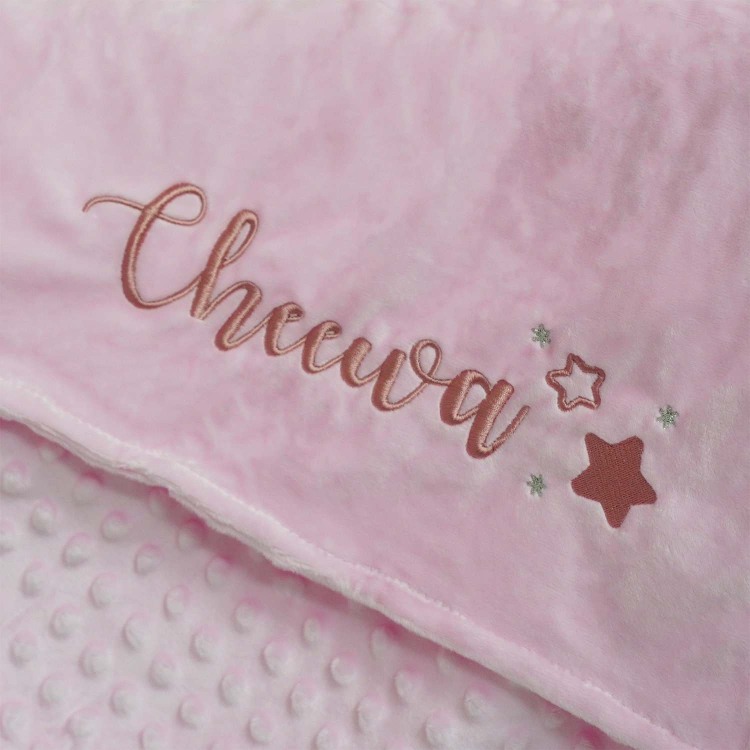 ผ้าห่ม Minky - สีชมพู 75x100cm แบบปักชื่อ+icon - Star