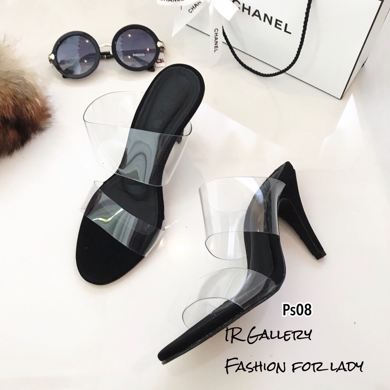 รองเท้าส้นสูงพลาสติกใสนิ่ม (สีส้ม)