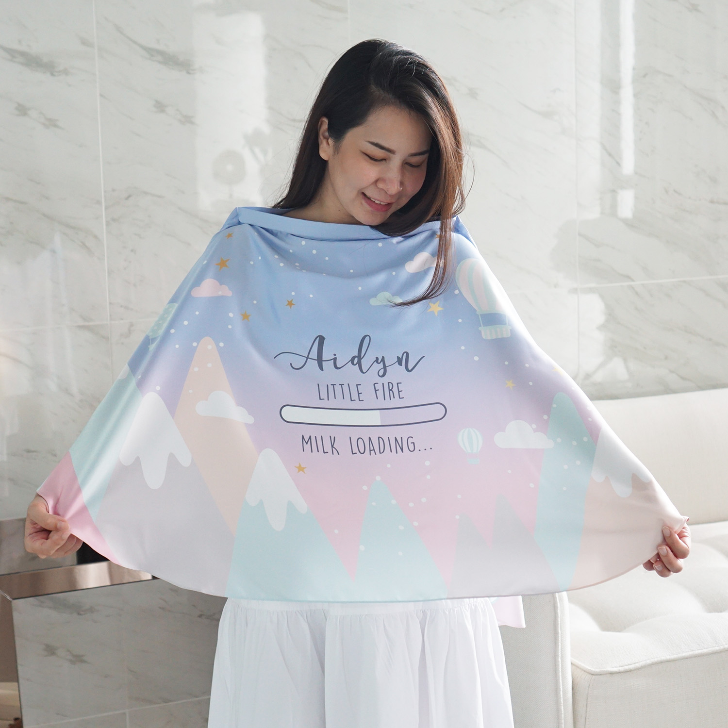 ผ้าคลุมให้นม สั่งทำใส่ชือ ลายภูเขา Mountain - Lavender