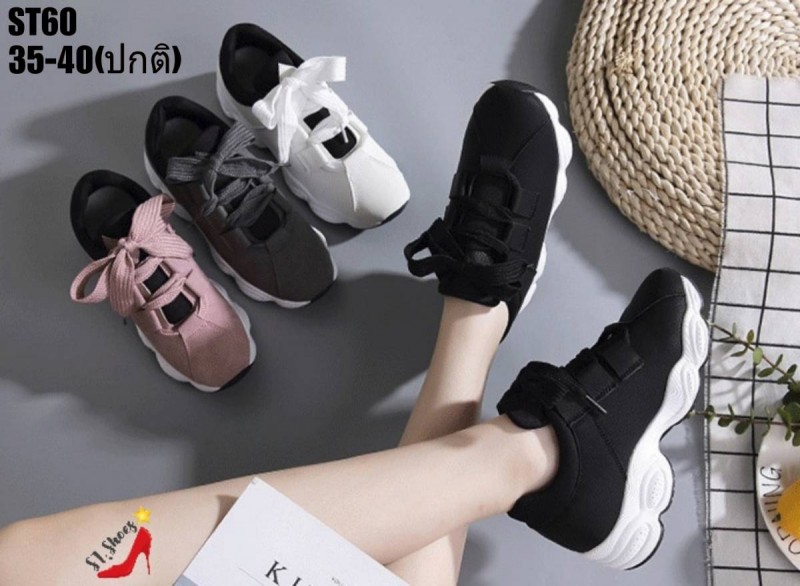 รองเท้าผ้าใบทรงSportหนังเทียม (สีชมพู)