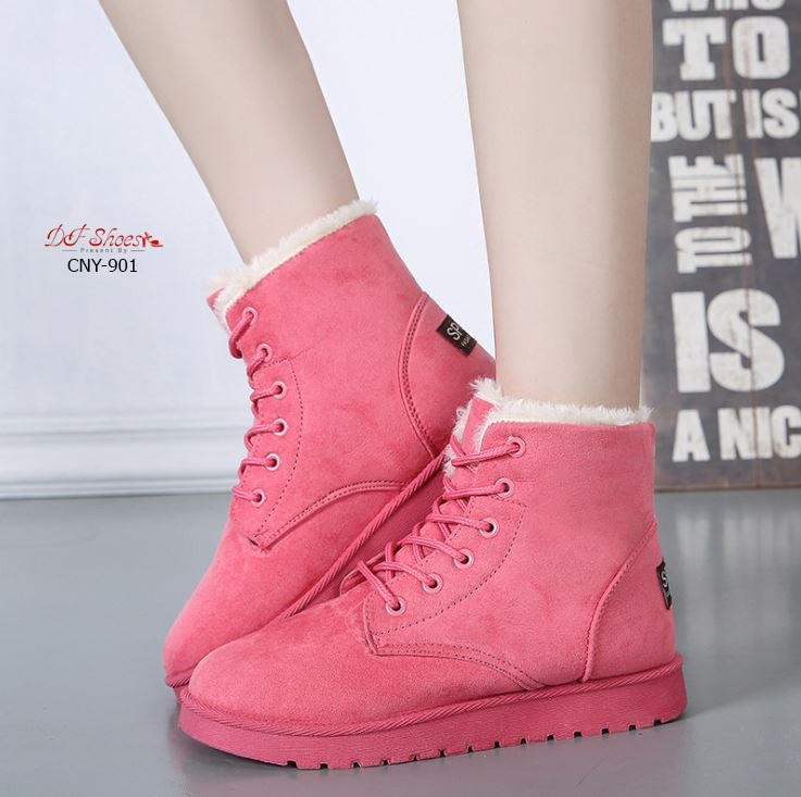 รองเท้าผ้าใบกันหนาวบุขน (สีชมพู)