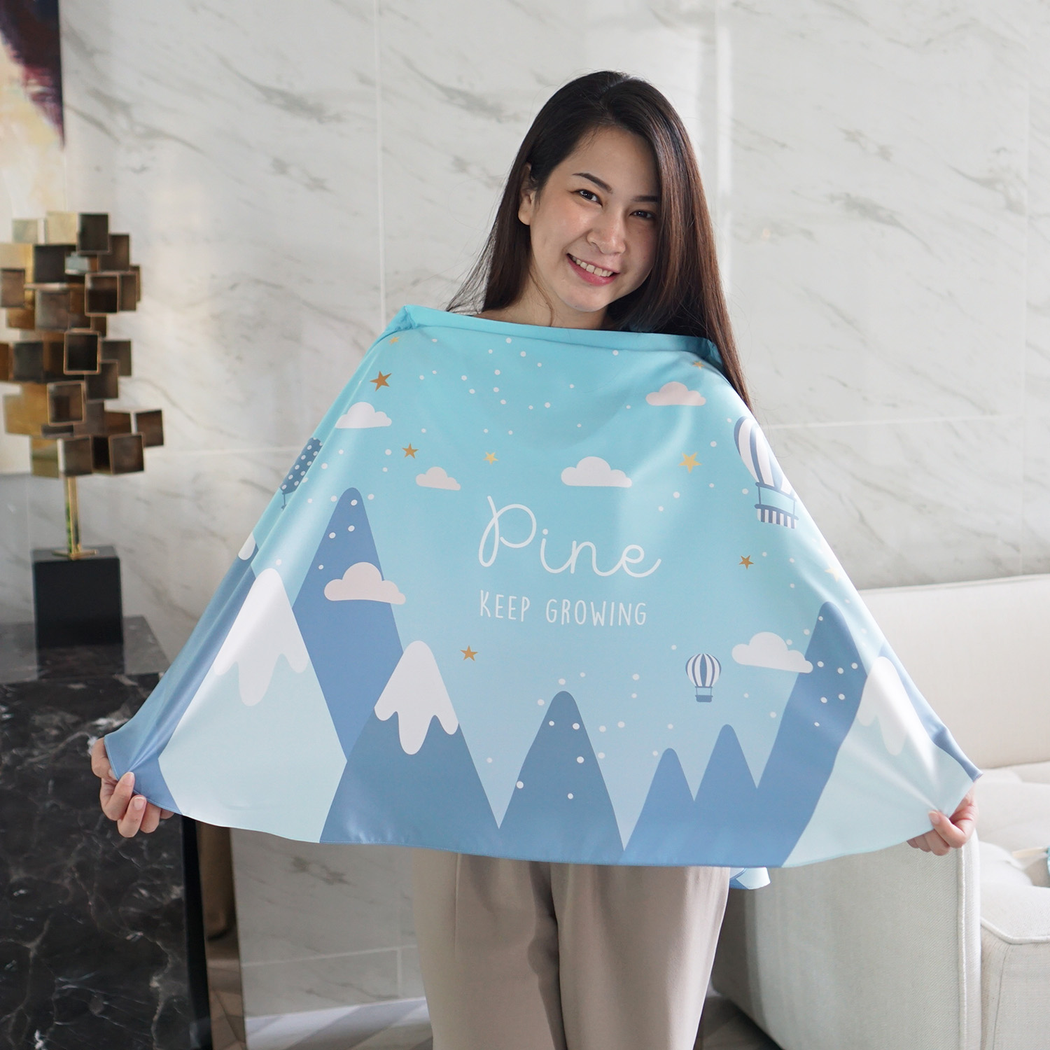 ผ้าคลุมให้นม สั่งทำใส่ชือ ลายภูเขา Mountain - Blue