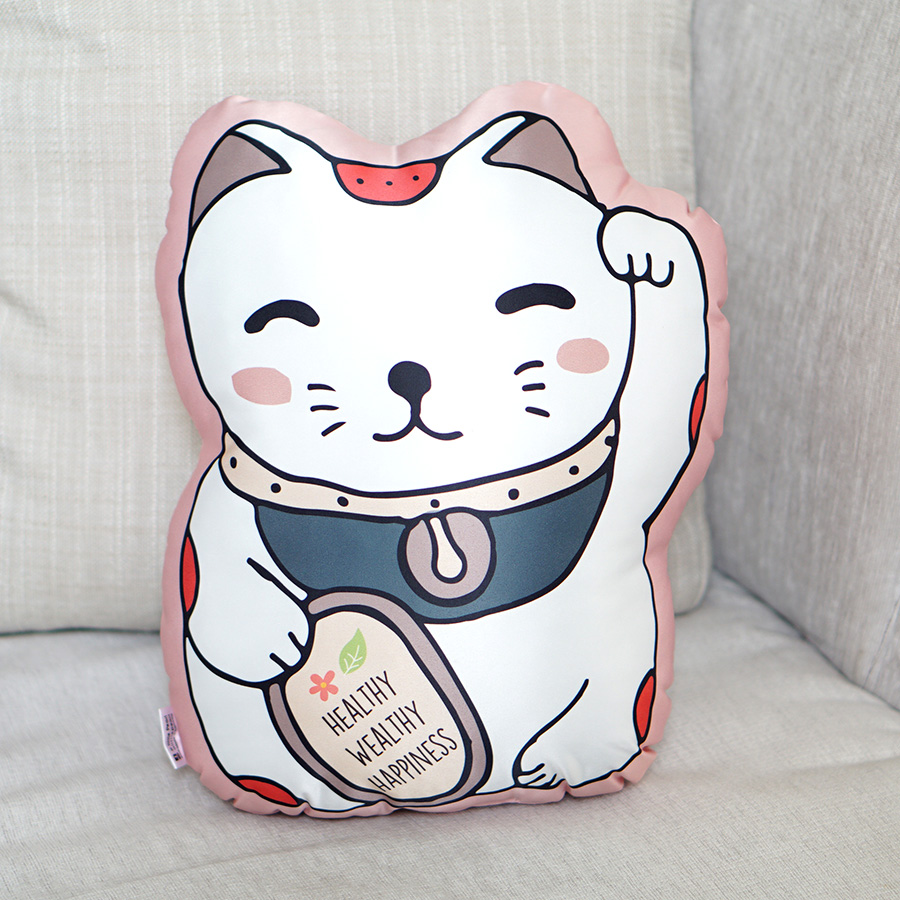 หมอนของขวัญพร้อมส่ง Maneki-neko (lucky cat) - Pink
