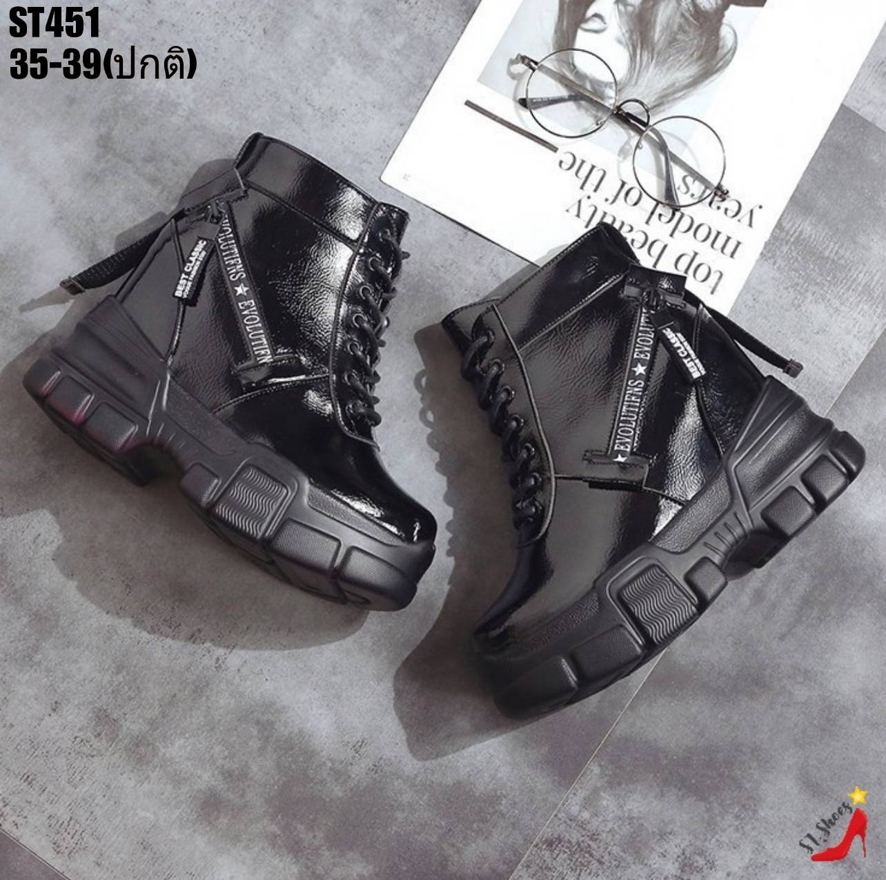 รองเท้าผ้าใบทรงหุ้มข้อสไตล์แฟชั่นเกาหลี (สีขาว)