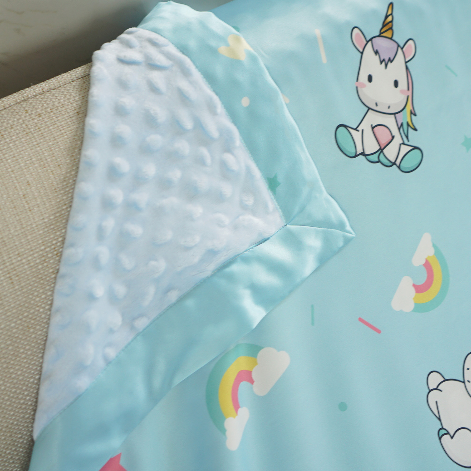 ผ้าห่ม ใส่ชื่อ ลายยูนิคอร์น - Unicorn - Blue