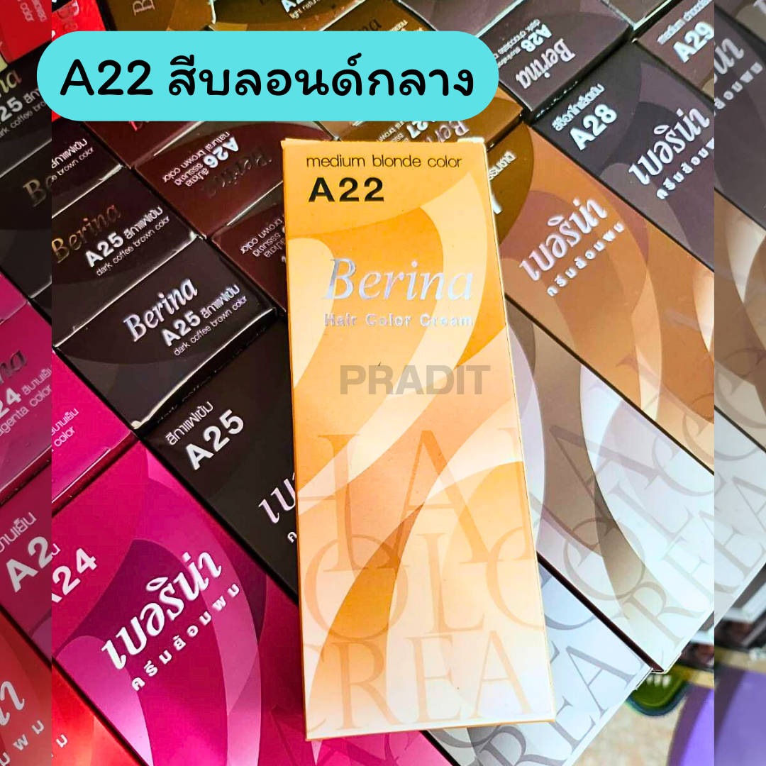 Berina Hair Color เบอร์ A22 สีบลอนด์กลาง 121 กรัม
