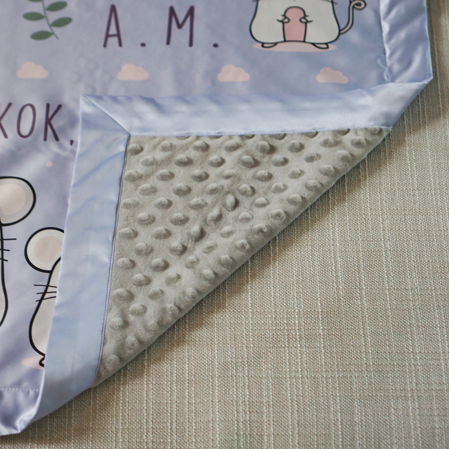 ผ้าห่มเด็ก ใส่ประวัติแรกเกิด ลาย Mini Mouse - Lavender + เพิ่มรูปถ่าย