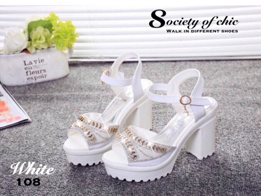 รองเท้าแพลตฟอร์มแต่งเพชร (สีชมพู)